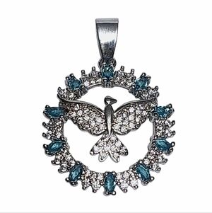 Blue Topaz DOVE Sterling Silver Pendant 1.25" NEW